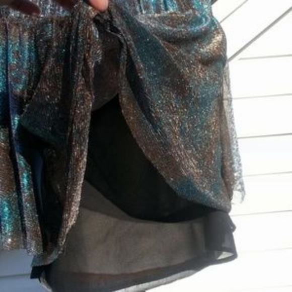 Sugarlips metallic blue bronze flowy off-the-shoulder top sz S - Picture 4 of 8